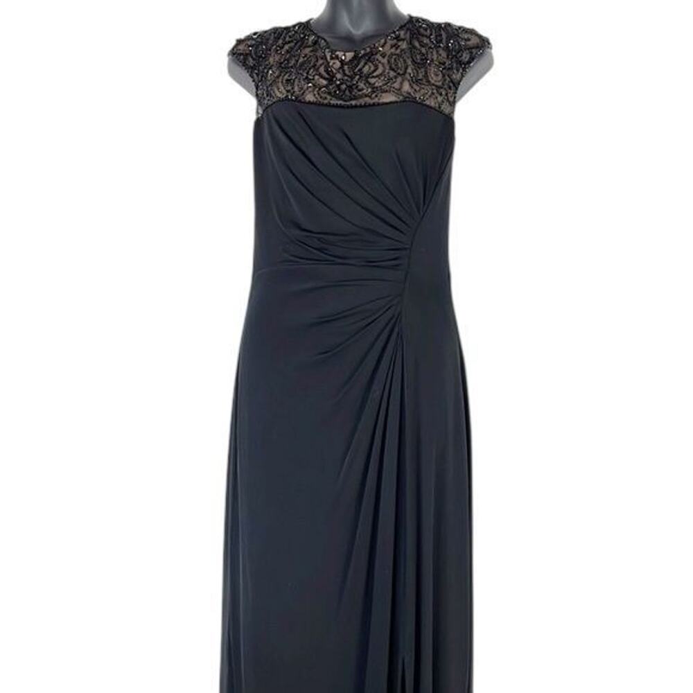 NWT $408 Tadashi Collection S Beaded Long Maxi Formal Black Dress